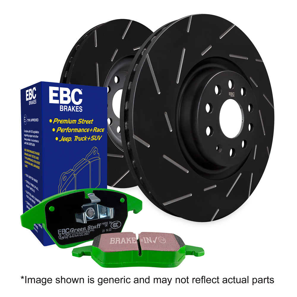 EBC Greenstuff Pad and Ultimax Grooved Disc Rear Kit – EBC product range illustration